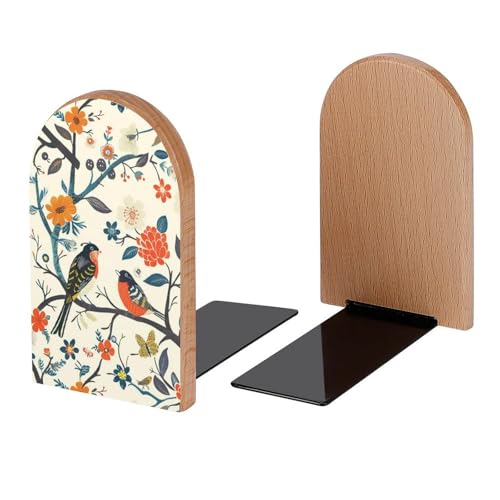 Birds and Butterfly Tree Book Ends Decorative Wood Bookends for Shelves Kids Room Desk Home Office Book Stoppers for Books, DVDs, 1 Pair/2 Pieces(5x3.1 in) - color: Birds Butterfly Tree