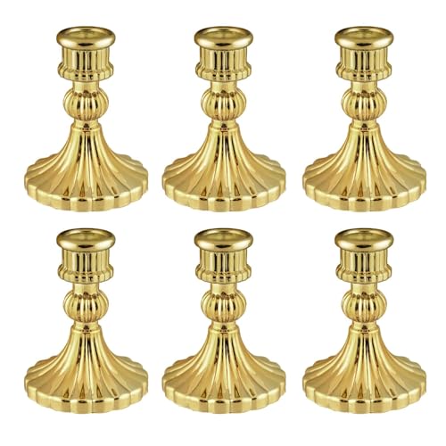 Glass Candlestick Holder,Striped Taper Candle Holders,Set of 6 Candle Stand for Table Centerpieces, Home Decor,Weddings,Festival and Parties (Gold Stripe) - color: Gold Stripe