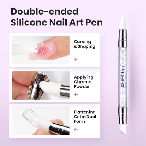 Beetles Solid Builder Gel for Nails,4 Colors Clear Pink White 3D Sculpting Gel Non-Sticky Hand Carving Nail Glue for 3D Nail Art with 3D Mold Chrome Powder Tools Salon DIY at Home,UV&LED Needed - color: Beetles Bubblegum Glow 3D Nail Art Gel Kit