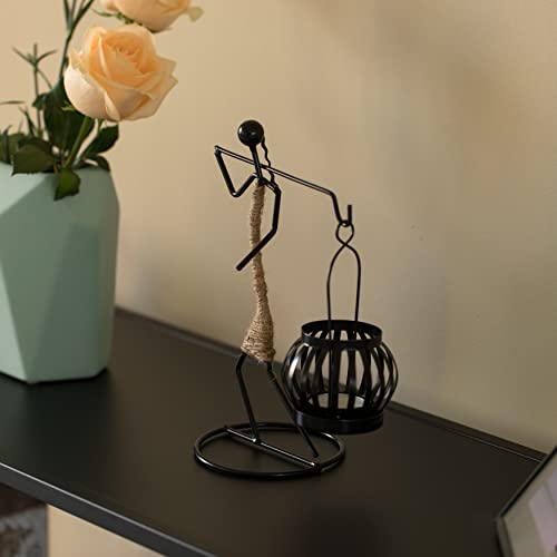 Wire Figure Candle Holder Decorative Modern Tea Light Lantern Tabletop Centerpiece Candle Stand, Back Carry - color: Back Carry