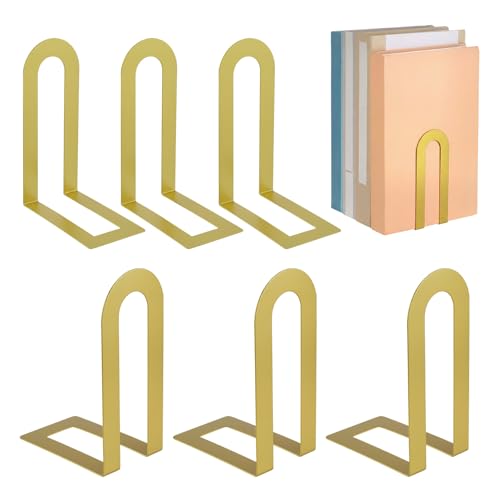 Chunful 6 Pcs Gold Book Ends for Shelves Decorative Small Modern Metal Bookends Book Shelf Organizer Minimalist Design Stopper to Hold Books for Home Office(5.5 * 3.75 * 2.25inch) - color: Gold, size: 5.5*3.75*2.25inch