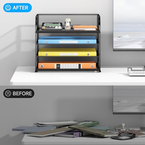 Lavatino Paper Organizer for Desk, 4-Tier Desk Organizer Tray, Mesh Desktop File Organizers with Handle, Office Classroom Organization and Storage-Black - color: 4 Tier - Black