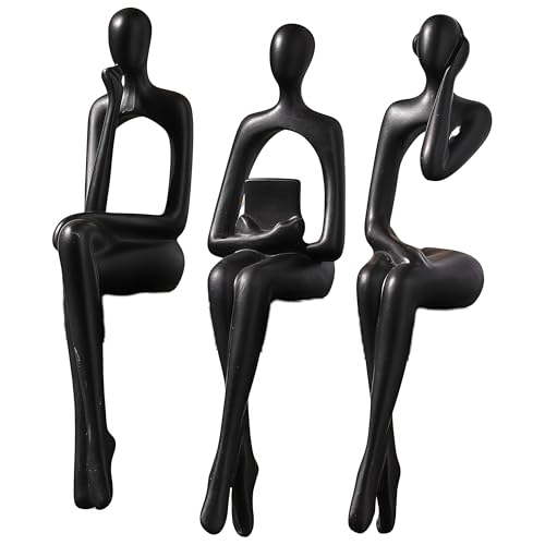 XINXUAN Black Statue Home Decor - Modern Bookshelf & Desk Decor - 3 Piece Set - color: Black