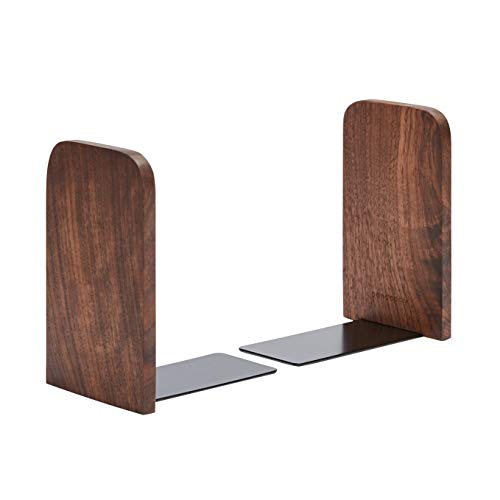 Pandapark Wood,Non-Skid Bookend for Shelves,Heavy Duty,Book Stand for CDs,1 Pair - color: Black Walnut-a