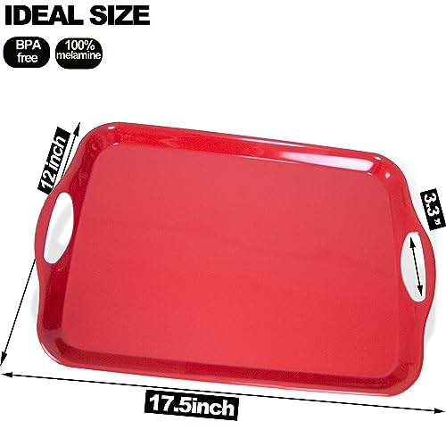 KAQAHIDO Large Melamine Serving Trays for Eating, 17.5’’ x 12’’ Serve Platter for Appetizer, Charcuterie, Food, Snack, Cupcakes, Dessert, BPA-Free, Dishwasher Safe Tray, Set of 2, Red - color: Red