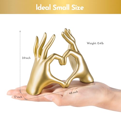 Gold Decor Living Room - Small Shelf Decor Aesthetic - Heart Hands Sculpture - Teen Girls Bedroom Knick Knacks - Cute Home Shelves Accent - Table Statue Love Decorations Gift (Gold (Open Hand), Small) - color: Gold (Open Hand), size: Small