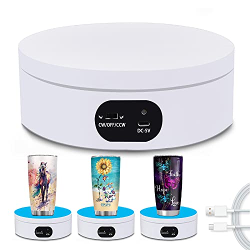 YVV Turner Cup Rotating Display Stand for Epoxy Glitter Tumbler, 360 Degree Automatic Mute Rotating Turntable for Photography Products Tumbler Making Supplies Spinner 4.72*1.77in Motorized Rotation - size: 4.72 x 1.77 inch