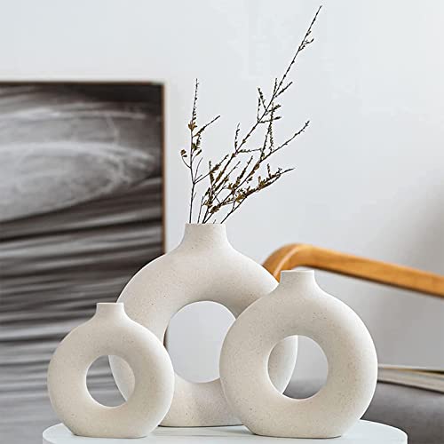 White Ceramic Vases Set 3 for Modern Home Decor,Round Matte Pampas Flower Vases Minimalist Nordic Boho Ins Style for Wedding Dinner Table Party Living Room Office Bedroom, Decorative Gift - color: White, size: Small + Big + Super Large