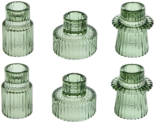 Vixdonos Taper Glass Candlestick Holders Tealight Candle Holders for Table Centerpieces, Wedding Decor and Dinner Party (6 Pcs, Green) - color: Green, size: 6 Pcs