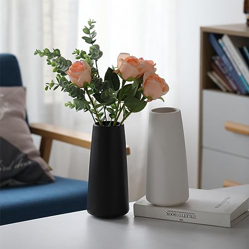 10" Black Vase - Tall Black Ceramic vase for Flower, Simple Matte Black Vases for Pampas Grass, Minimalist Farmhouse Boho vases for Centerpieces, Home Decor, Bathroom Decor - color: Solid Black, size: Super Big