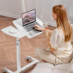 GTPLAYER Mobile Small Standing Desk, Tiltable Sit Stand Portable Rolling Laptop Desk with Lockable Wheels, Adjustable Height Overbed Bedside Table Computer Workstations, White - size: 28x16in (Tiltable)