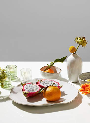 Serene Spaces Living Set of 2 Large Free-Form Edge Glazed Ceramic Plate- Dinnerware for Vintage Weddings, Events, Measures 12" Diameter and 1.5" Tall - color: White, 12" Plate