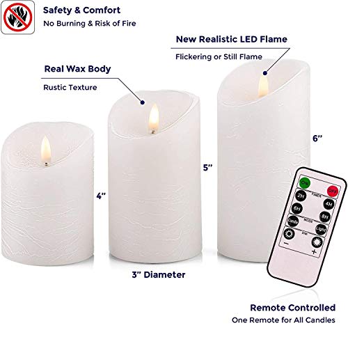VENTA Set of 3 White Pillar Candles | Real Wax Battery Operated Flickering LED Candles with Remote | Timeless Decor for Farmhouse, Modern & Mantel Displays - color: White
