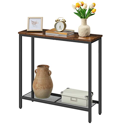 HOOBRO 29.5" Narrow Console Table, Small Entryway Table with Shelf, 2 Tier Thin Sofa Table, Behind Couch Table, Side Table, for Hallway, Living Room, Bedroom, Rustic Brown and Black BF74XG01 - color: Rustic Brown + Black