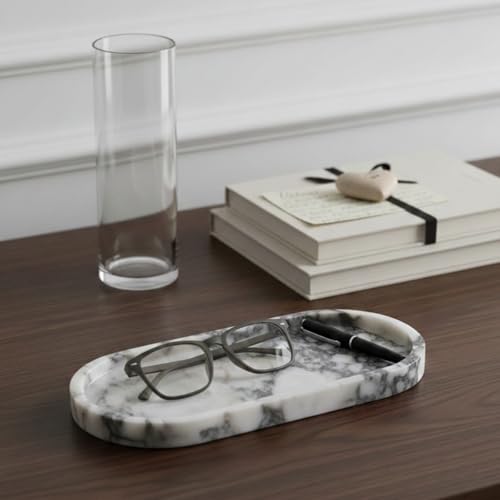 Calacatta Noir Marble Oval Bathroom Vanity Tray – 12”x6” Black Marble Tray for Countertop, Perfume & Jewelry Display | Solid 2cm Thick Luxury Stone Tray - color: Calacatta Noir