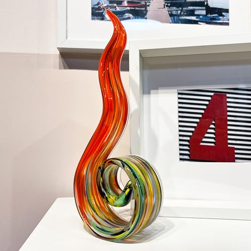 11.4" Tall Hand-Blown Glass Sculpture Murano-Style Sculpture Art Ornament Statue Figurines Home Decor Accent Piece Coastal Ocean Nautical Home Decor,Shelf,TV Stand,Tabletop Centerpieces,Wonderful Gift - color: Colorful-red