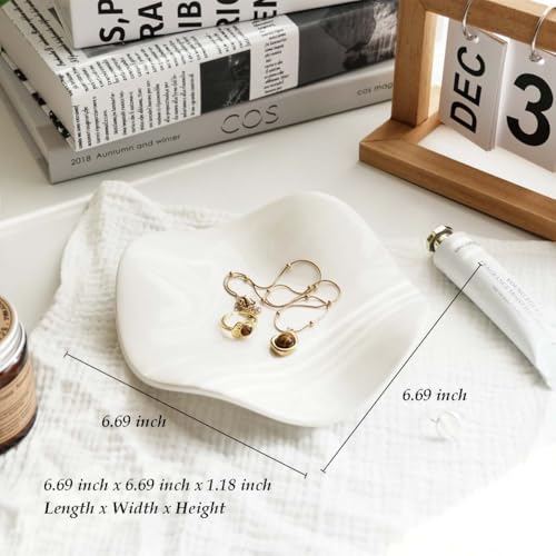 White Wave Ceramic Jewelry Dish Tray, Vanity Ring Dish Ceramic Jewlery Trays Trinket Ring Holder,Room Decor Aesthetic,Decorative Vanity Key Tray for Women (Wave) - style: Wave