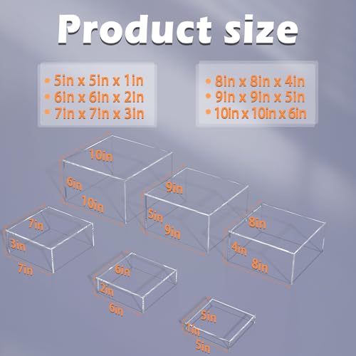 Buffet Risers, Food Display Risers for Party, Crystal Clear Acrylic Risers Display Stand for Buffet Table, Catering Displays for Dessert, Cube Box Nesting Riser with Hollow Bottom - color: 5"x6"x7"x8"x9"x10" 6PCS Clear