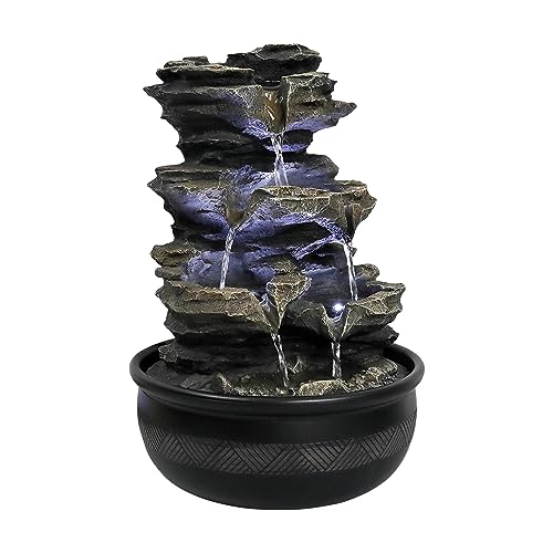 15.7" High Rock Cascading Tabletop Fountain, Zen Meditation Indoor Waterfall Feature with LED Light for Home Office Bedroom Relaxation - color: 15.7"