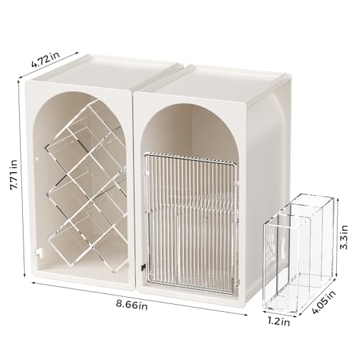 INVSSENE Stackable Makeup Organizer Countertop, Storage Perfume Skincare Cosmetic Lipstick Face Mask Makeup Brush Palettes, Ideal for Vanity Bathroom Counter - color: 3513 White+Clear