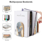 Gold Cracked Marble Texture Wooden Bookends Shelves 2 PCS Minimalism Sturdy Book Holders Desktop Organizer for Home Office Libraries - color: Color