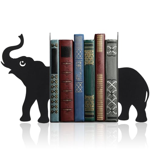 Geelin Elephant Metal Bookends Set of 2 Styles Book Ends for Shelves Bookshelf Home Office Desk Bookshelf Decor Gift for Elephant Lovers and Reading Enthusiasts - style: Elephant
