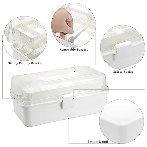 BTSKY 3-Layer Plastic Dividing Storage Box Craft Organizer with Adjustable Spacers Portable Handled Art Supply Organizer Multipurpose Home Utility Box for Medicine Box Sewing Box (Beige White) - color: Beige White