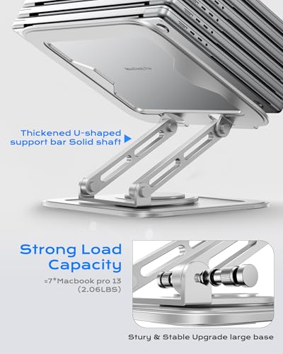 LOXP Adjustable Laptop Stand, Computer Stand with 360 Rotating Base, Ergonomic Laptop Riser Mount for Desk Foldable Protable Computer Desk Fits with MacBook Pro Air (10-16") - White - color: White