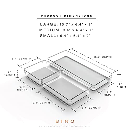 BINO | 3-Piece Drawer Organizer Bin Set - Grey, Large | THE MODULAR+ | Multi-Purpose Storage | Soft-Grip Lining and Non-Slip Rubber Feet | Durable | BPA-Free | Desk Drawer Organizer | Vanity Organizer - color: Light Grey, size: Large