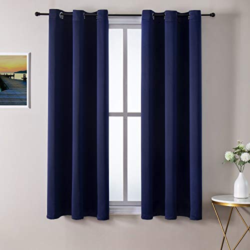 ChrisDowa Small Window Curtains 40 inches Long for Bedroom - Grommet Short Thermal Insulated Room Darkening Curtains for Kitchen (2 Panels, Navy Blue, 29 x 40 Inch) - color: Navy Blue, size: 29"W x 40"L (Pack of 2)