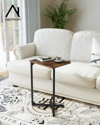 NEFROM C-Shaped End Table, Small Couch Side Table, Sofa TV Tray Table for Living Room, Bedroom, Bedside ET-X-BRW1 - color: Rustic Brown