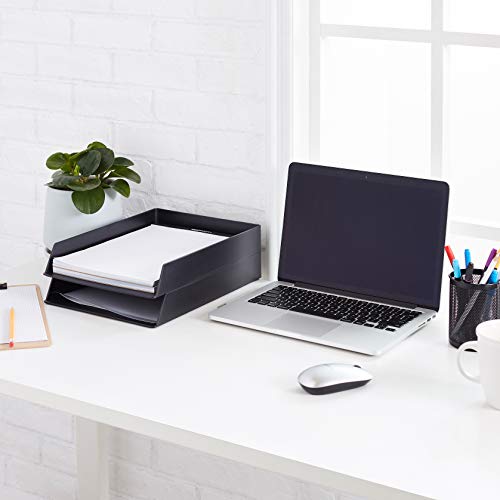 Amazon Basics Rectangular Plastic Desk Organizer, Letter Size Tray, 4-Pack, 9.7 x 2.2 x 13 inches, Black - color: Black, size: 4 Pack