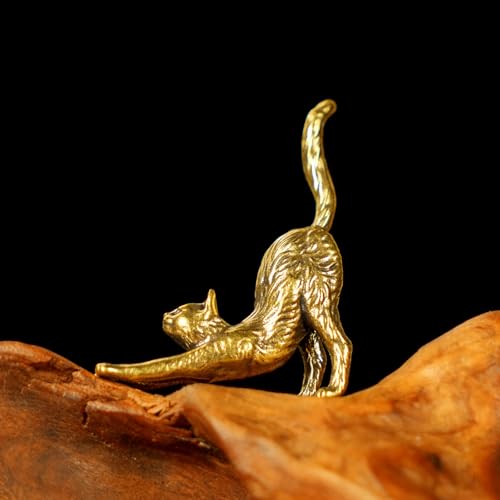 CHOVY Retro Seductive Cat Sculpture-Elegant Stretched Pose 100% Solid Brass Handcrafted - Ideal Home Decor Desk Ornament Collectible Art Piece Office Accent Artistic Scene Decoration - style: Seductive Cat