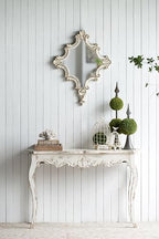 WILLIAMSPACE 46" Farmhouse Console Table, French Country Wooden Hallway Table, Unique Retro Entryway Table Long Accent Sofa Table for Living Room Bedroom, Slimline Whitewash Console Table - color: 46" Farmhouse Console Table