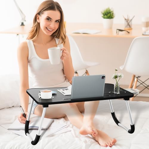 Lap Desk Bed Trays for Eating and Laptops Breakfast in Bed Tray for Sofa/Couch/Study/Reading/Writing with Cup Holder/Drawer On Low Sitting Floor Large Portable Foldable (Black) - color: Black
