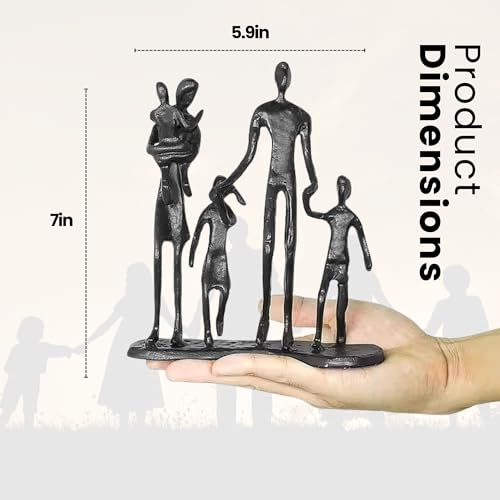 Rustic Family Figurines Family of Five Sculptures Parents and Kids Statues for Bedroom Décor Cast Iron Family Sculpturefor Living Room DecorGifts for Family Modern Home Décor - style: Family of Five Sculptures