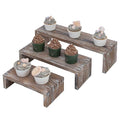 MyGift Rustic Brown Wood 3-Tier Collectibles Figurine Display Risers, Dessert Showcase Stands, Set of 3
