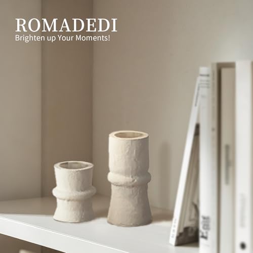 Romadedi Candlestick Holders Boho Decor: Taper Candle Holders Paper Mache for Living Room Modern Decorations White Candle Stick Dining Table Centerpiece Fireplace Home Decoration Beige - color: White