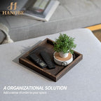 Hanobe Serving Tray Decor for Table: Small Wood Decorative Trays for Ottoman Coffee Tables - Farmhouse Square Wooden Centerpiece for Kitchen Counter Home Living Room 10inch Brown