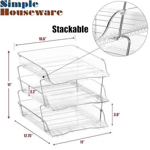 Simple Houseware 3-Tier Crystal Clear Stackable Document Letter Tray Paper Organizer - Desk Organizer for A4/Letter Size Documents, File Sorter, Paper Holder, Office Desktop File Storage, Acrylic Look - color: Clear, size: 3-Tier