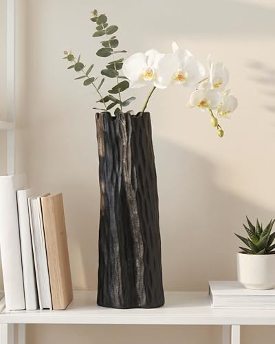 10.7 Inch Matte Black Flower Vase, Organic Nature Shape, OOSTONEE Nordic Modern Style Ceramic Vase, Shelf, Home, Living Room, Coffee Table Centerpiece, Black Vases Home Decor - color: Black, size: Large