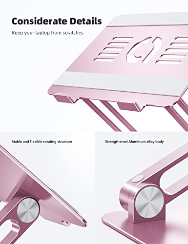 Lamicall Adjustable Laptop Stand, Portable Laptop Riser, Aluminum Laptop Stand for Desk Foldable, Ergonomic Computer Notebook Stand Holder for MacBook Air Pro, Dell XPS, HP (10-17.3'') -Pink - color: 4-Pink