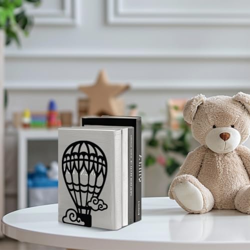 Peacoblue Metal Bookends for Shelves, Modern Decorative Heavy Duty Study Book Support Stoppers for Office, Desk, Shelf, Room 5.3"x4.3"x7.9" Cast Iron Simple Tall Bookends, 1 Pair (Hot Air Balloons) - style: Hot Air Balloons