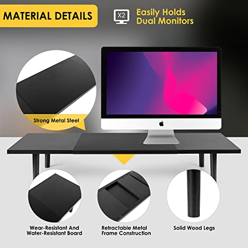 Across-Star Dual-Monitor-Stand-Riser-For-Desk Adjustable Length 32-40 Inch，Large Desktop Computer Monitor Riser For 2 Screens，Desk Shelf Organizer Riser Stand For Computer/Laptop/PC/Printer/TV Black - color: Black, size: 32-40‘’ L*9.25‘’D*4.72‘’H