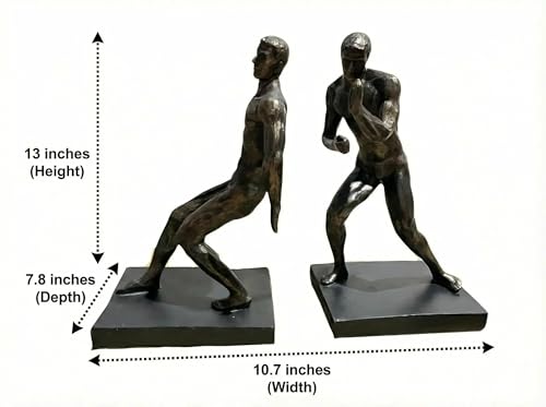 Comfy Hour 13" Bronze Modern Gymnastic Men Figurine Style Bookends, Heavy Duty Athlete Pushing Man Statue, Home Office Industrial Decor Pair - color: Gymnastic Men