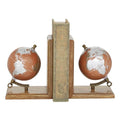 Deco 79 Wood Decorative Bookends Globe Non Skid Bookends, Set of 2 Office Bookends7", 7"H, Brown