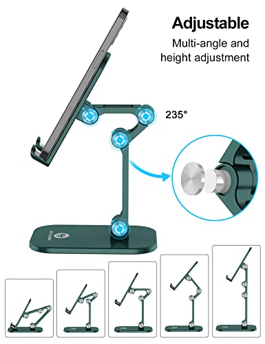 OCYCLONE Phone Stand, Adjustable Height and Angle Foldable Cell Phone Stand Holder for Desk, Taller iPhone Stand Compatible with 4.7"-13" Smartphones iPad Tablet, Green - color: Green