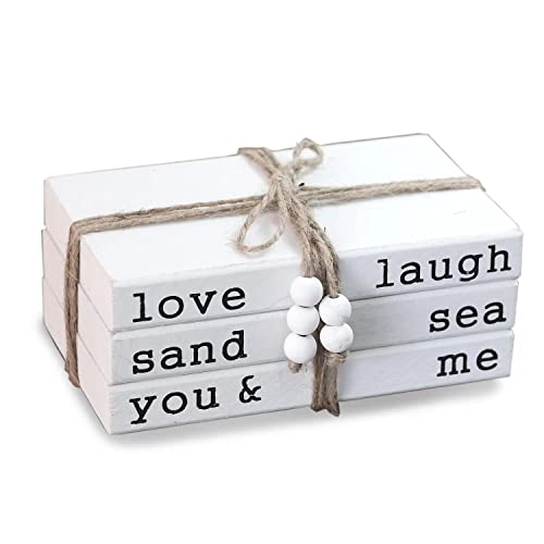 Love Laugh Sand & Sea You and Me Book Decor-Modern Farmhouse Decorative Book Stack for Coffee Table-Center Table Decorations for Living Room-Housewarming Gifts - color: Love-Laugh, Sand-Sea, You & Me