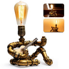 Music Guitar Table Lamp,Steampunk Table Lamp,Retro Guitars Steampunk lamp,Cool Industrial Metal Tube Robot Lamp Gifts for Music Lovers - color: Bronze/With guitar