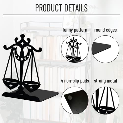 WADORN 1 Pair Balance Scale Decorative Bookend, Constellations Heavy Duty Metal Book Ends Non-Skid Book Stand Organizer Holder for Home Living Room Library Office Dorm, 5.3x4.3x7.9 Inch - color: Balance Scale